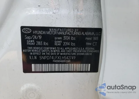 2020 Hyundai Elantra Se z USA, uszkodzony, nr VIN 5NPD74LFXLH542749